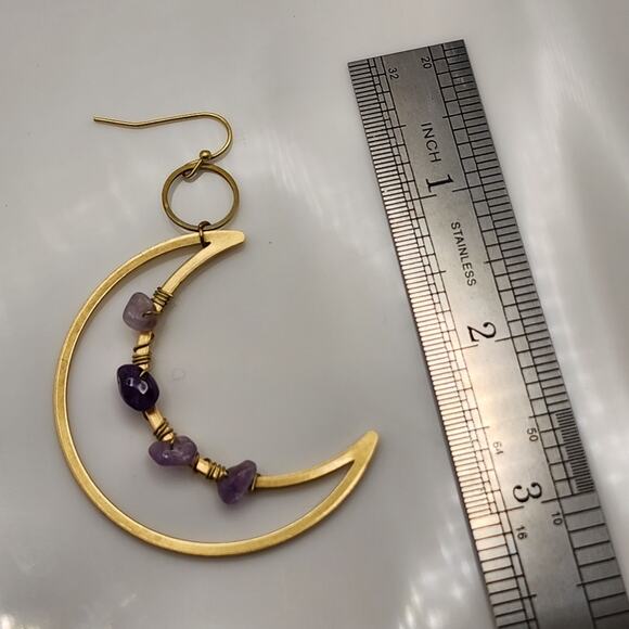 Genuine Amethyst Crescent Moon Earrings - Picture 4 of 8